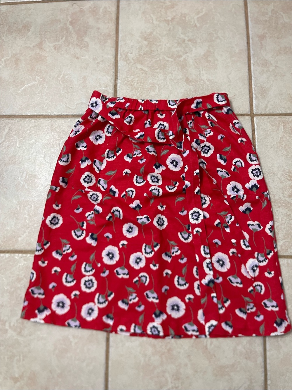 J. Crew Red Floral Tie-Waist A-Line Skirt - Picture 4 of 8